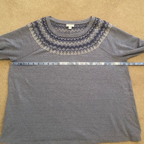 J. Jill blue stitched Nordic style long sleeve tee size XL winter ski cotton - Picture 4 of 7